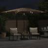 Garden Parasol with LEDs & Steel Pole - Brown 288x288 cm