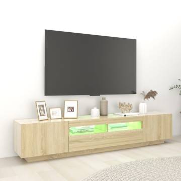 Stylish Sonoma Oak TV Cabinet with LED Lights - 200x35x40 cm