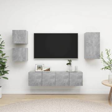 5 Piece Concrete Grey TV Cabinet Set - Stylish Storage Solution