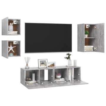 5 Piece Concrete Grey TV Cabinet Set - Stylish Storage Solution