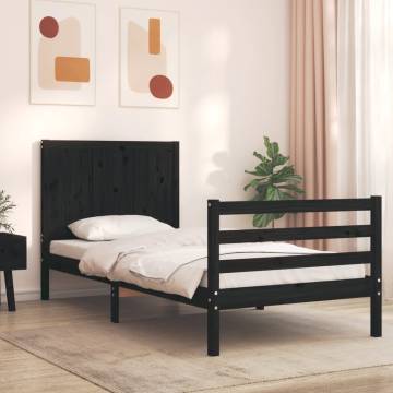 Black Single Solid Wood Bed Frame with Headboard - HipoMarket