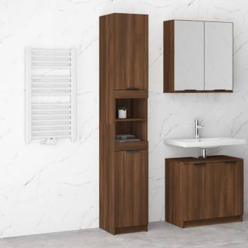 Bathroom Cabinet Brown Oak - Engineered Wood 32x34x188.5 cm