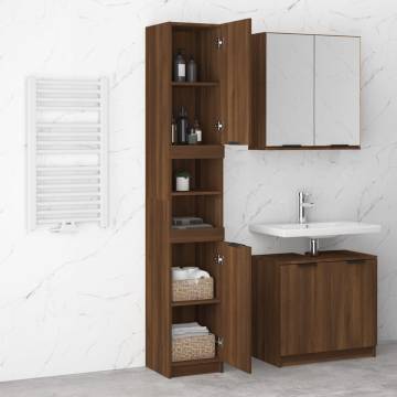 Bathroom Cabinet Brown Oak - Engineered Wood 32x34x188.5 cm