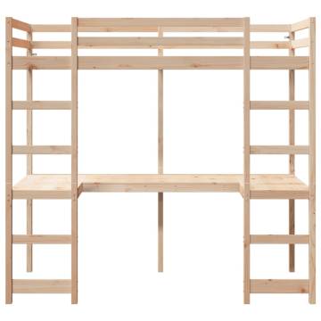 Loft Bed Frame with Desk - Solid Pine, 90x200 cm | HipoMarket