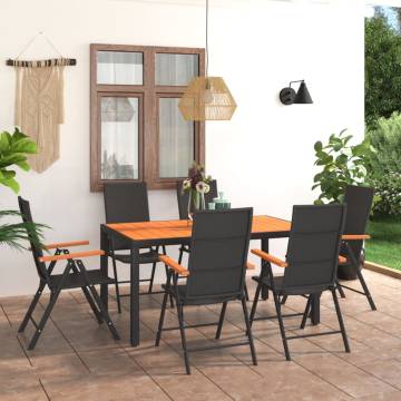 7 Piece Garden Dining Set - Stylish Black & Brown Outdoor Furniture