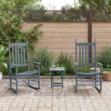 Rocking Chairs Set with Foldable Table - Grey Solid Wood