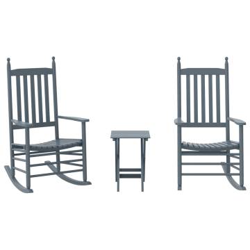 Rocking Chairs Set with Foldable Table - Grey Solid Wood