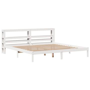 White Super King Bed Frame with Headboard - Solid Pine 180x200 cm