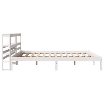 White Super King Bed Frame with Headboard - Solid Pine 180x200 cm