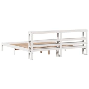 White Super King Bed Frame with Headboard - Solid Pine 180x200 cm