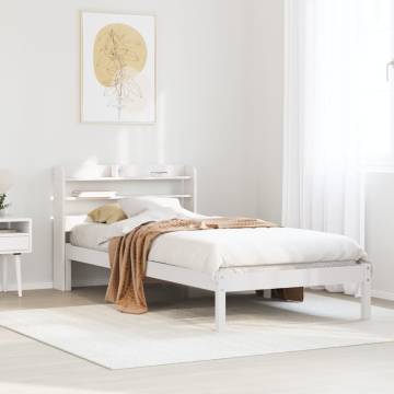 White Bed Frame with Headboard - Solid Pine 90x200 cm