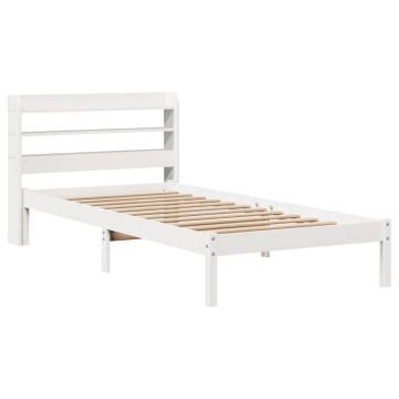 White Bed Frame with Headboard - Solid Pine 90x200 cm