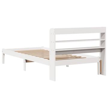 White Bed Frame with Headboard - Solid Pine 90x200 cm