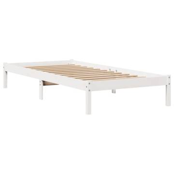 White Bed Frame with Headboard - Solid Pine 90x200 cm