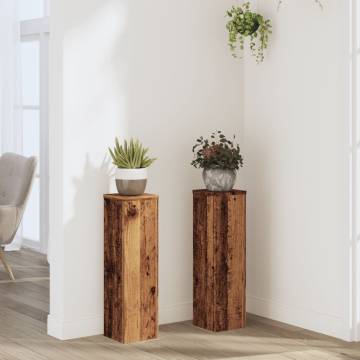 Stylish Plant Stand - 2pcs Old Wood 17x17x60 cm | HipoMarket