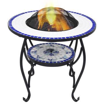 Mosaic Fire Pit Table - Blue & White Ceramic - 68 cm | HipoMarket