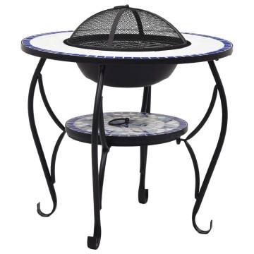 Mosaic Fire Pit Table - Blue & White Ceramic - 68 cm | HipoMarket