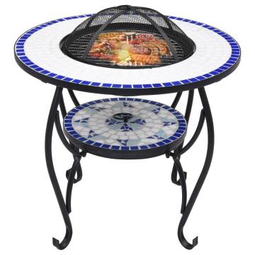 Mosaic Fire Pit Table - Blue & White Ceramic - 68 cm | HipoMarket