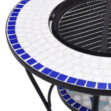 Mosaic Fire Pit Table - Blue & White Ceramic - 68 cm | HipoMarket