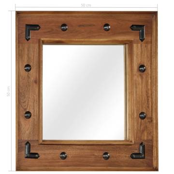 Mirror Solid Acacia Wood 50x50 cm - Vintage Charm for Home