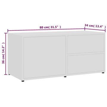 Stylish White TV Cabinet - 80x34x36 cm Engineered Wood