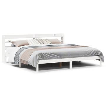 White Bed Frame with Headboard 180x200 cm Super King - Hipomarket