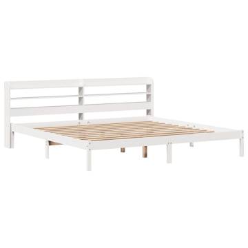 White Bed Frame with Headboard 180x200 cm Super King - Hipomarket