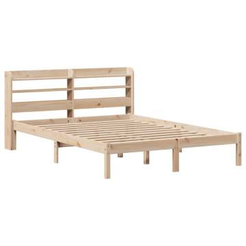 Solid Wood Pine Bed Frame with Headboard - 140x200 cm