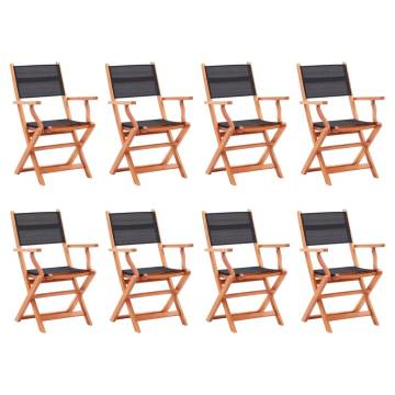 8 pcs Folding Garden Chairs - Black Eucalyptus Wood & Textilene