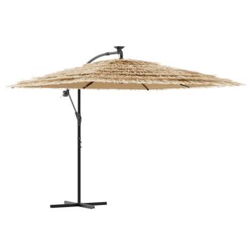 Garden Parasol with LEDs & Steel Pole - Brown 269x269 cm