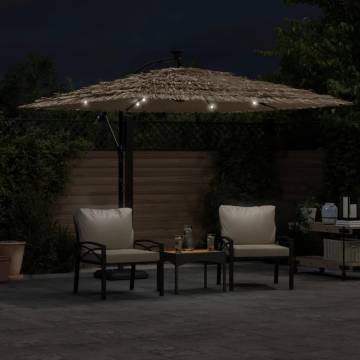 Garden Parasol with LEDs & Steel Pole - Brown 269x269 cm