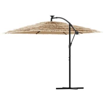 Garden Parasol with LEDs & Steel Pole - Brown 269x269 cm