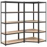 5-Layer Heavy-Duty Shelves - Grey Steel & Engineered Wood - 2 pcs