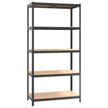 5-Layer Heavy-Duty Shelves - Grey Steel & Engineered Wood - 2 pcs