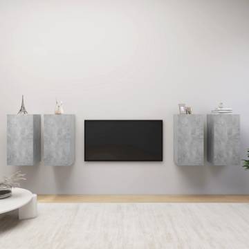 Stylish 4-Pc TV Cabinets in Concrete Grey | Hipomarket