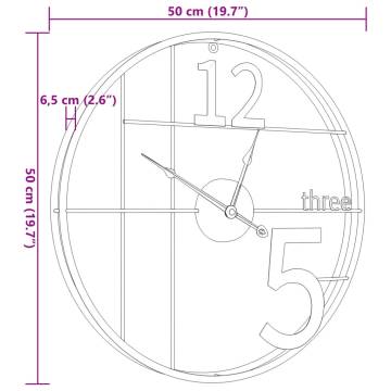 Elegant Black Iron Wall Clock Ø50 cm | Hipomarket