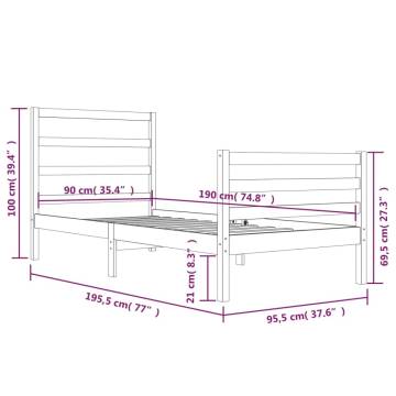 Black Solid Wood Pine Bed Frame 90x190 cm - Stylish & Sturdy