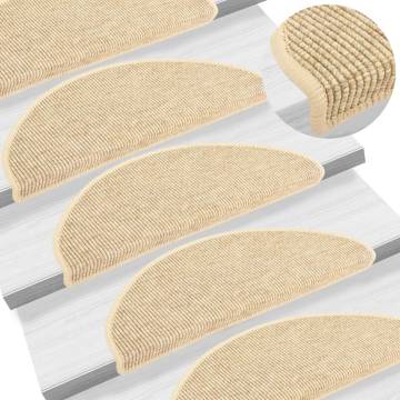 Beige Sisal-Look Stair Mats - 15 pcs Self-Adhesive | Hipo Market