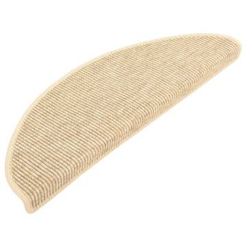 Beige Sisal-Look Stair Mats - 15 pcs Self-Adhesive | Hipo Market