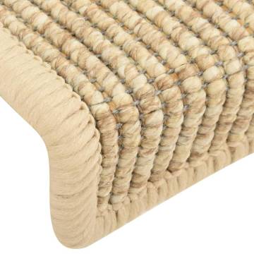 Beige Sisal-Look Stair Mats - 15 pcs Self-Adhesive | Hipo Market