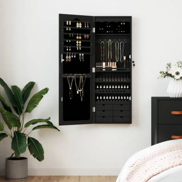 Black Wall Mounted Mirror Jewellery Cabinet - 37.5x10x106 cm