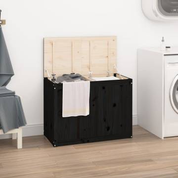 Laundry Box Black - Solid Pine Wood 88.5x44x66 cm