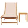 Sun Lounger with Table - Cream Acacia & Textilene | Hipo Market