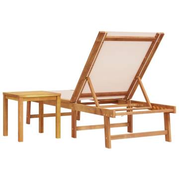 Sun Lounger with Table - Cream Acacia & Textilene | Hipo Market