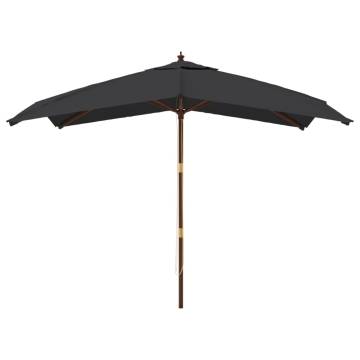 Garden Parasol with Wooden Pole - Black 300x300 cm