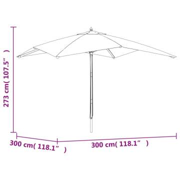 Garden Parasol with Wooden Pole - Black 300x300 cm