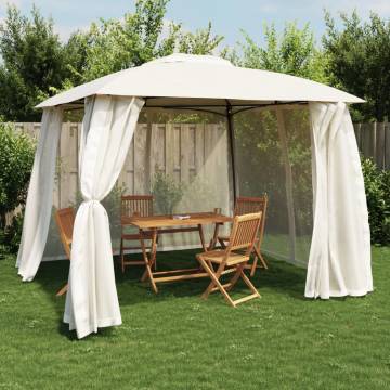 Cream Gazebo with Double Roof & Mesh Walls - 2.93x2.93m