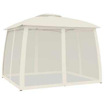 Cream Gazebo with Double Roof & Mesh Walls - 2.93x2.93m