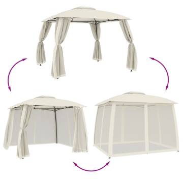 Cream Gazebo with Double Roof & Mesh Walls - 2.93x2.93m