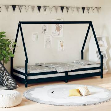 Kids Bed Frame Black 90x200 cm - Solid Pine Wood Design